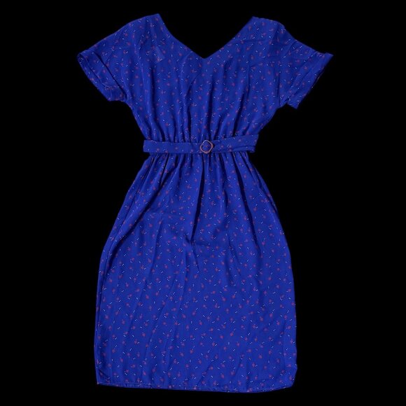 Vintage Purple Dress 90s Sheer Shoulder Pad Belt Size 11/12 KR Of NY USA Floral - Picture 2 of 8